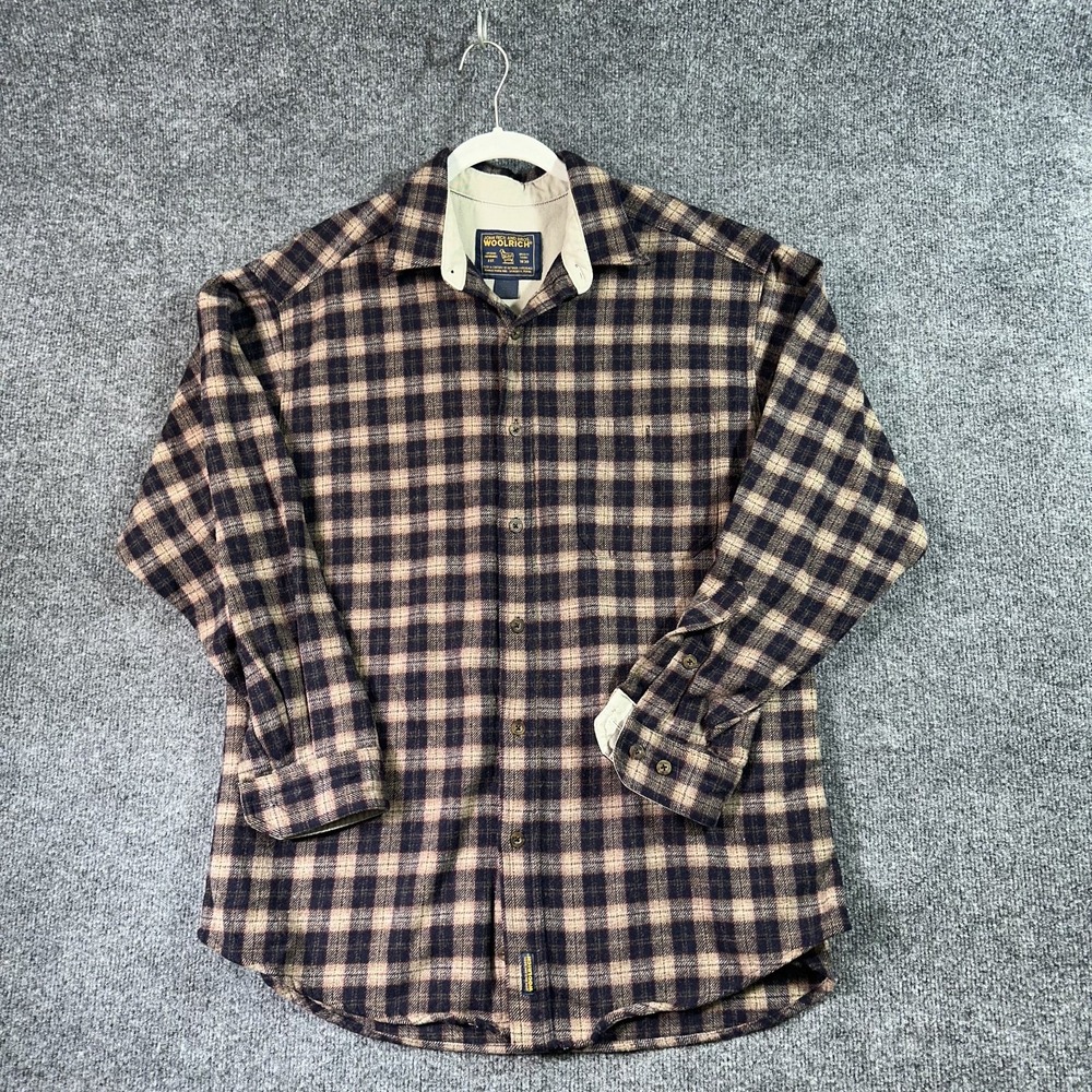Woolrich Wool Shirt Mens Large Blue Buffalo Plaid Flap Pockets Work Outdoor Camp